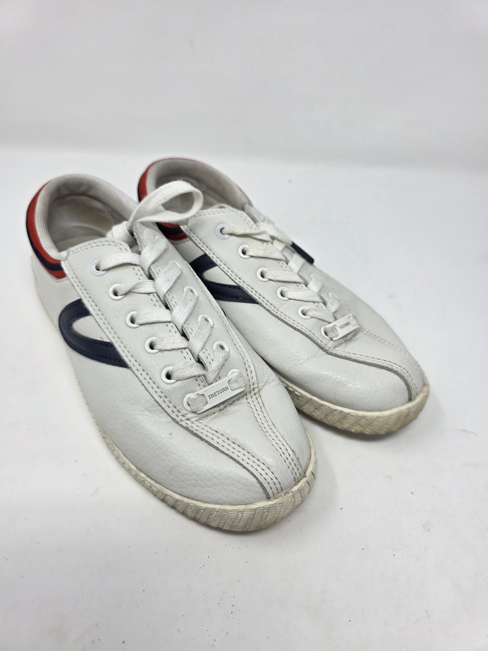 Tretorn White Leather Sneakers Women’s 7 Red Navy Retro Court Shoes